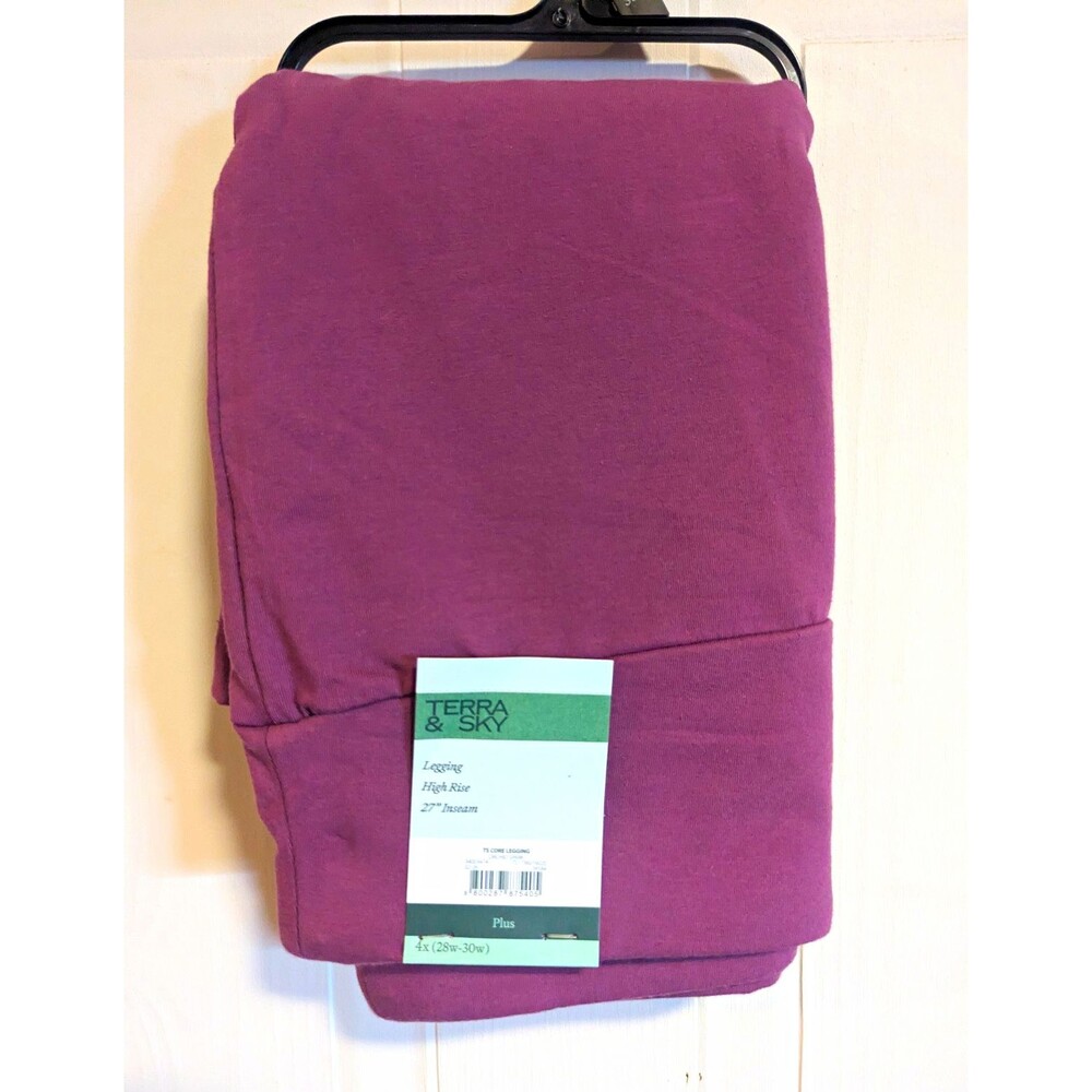Terra & Sky High Rise Leggings Solid Purple Plus 4X 27" Inseam Orchid Spark